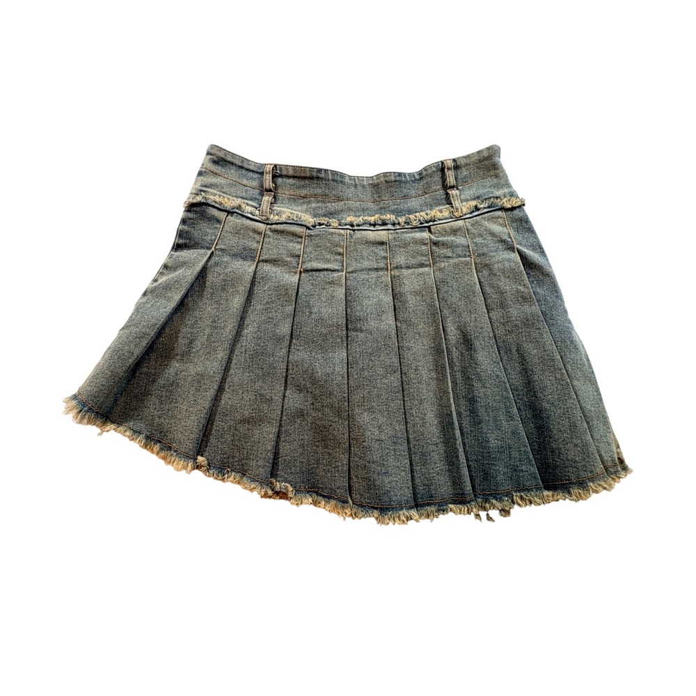 Unbranded Pleated Denim Mini Skirt Womens Small Asymmetrical Distressed Y2K Blue